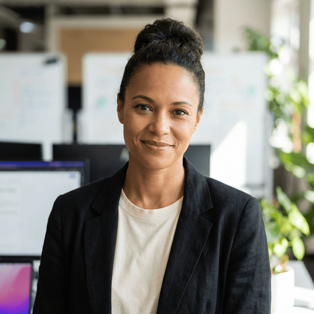 Female professional reviewing documents in a bright office